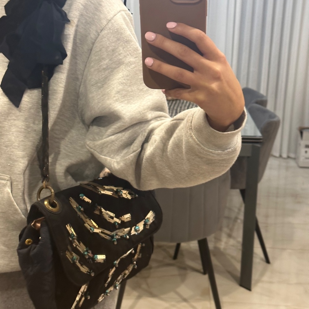 LANVIN NAVY EMBROIDERED EMBELLISHED BAG